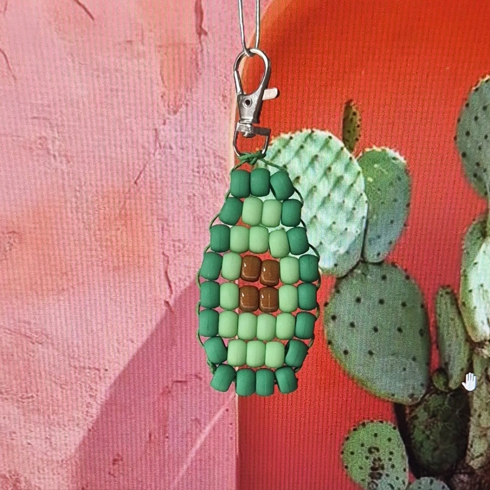 Handmade Beaded Avocado Keychain, Fun Beach Handbag Charm
